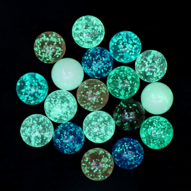 16mm Luminous Coloured Glass Marbles Crystal Sphere Solid Balls Kids Toys Games