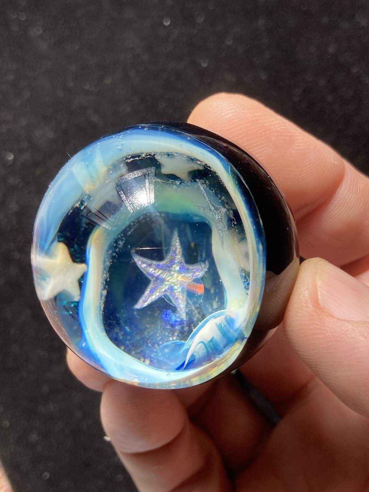 42mm Glass Boro Marble Deep Space Opal 24k Gold Fume swirl Sculpture Stars