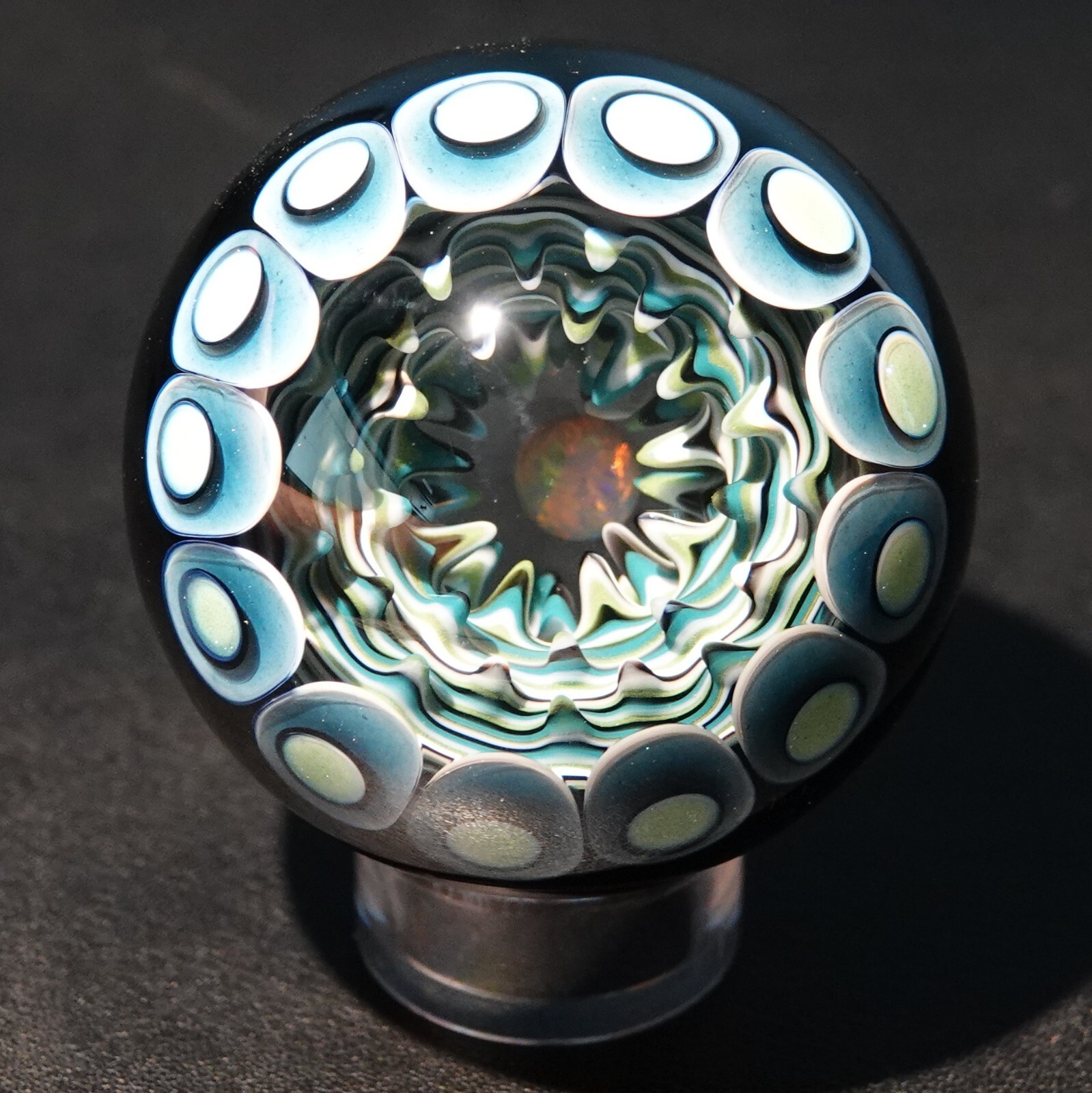 Paul Katherman Contemporary Art Glass Opal Eater Cave 2.1″ Dotstack Marble WOW!