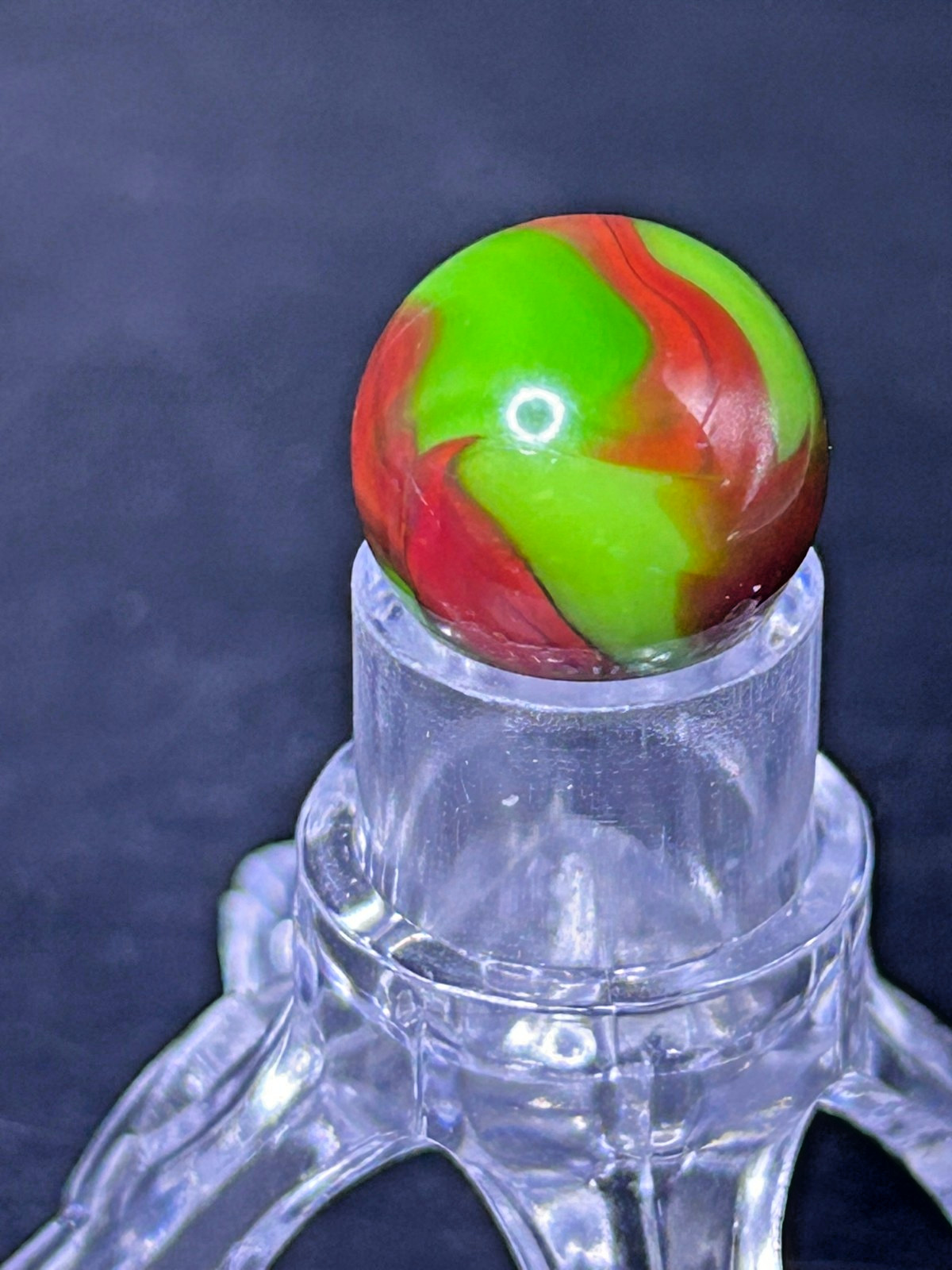 Vintage Peltier NLR Flaming Dragon Marble, Green Base/Red, .59″, Mint, #P19