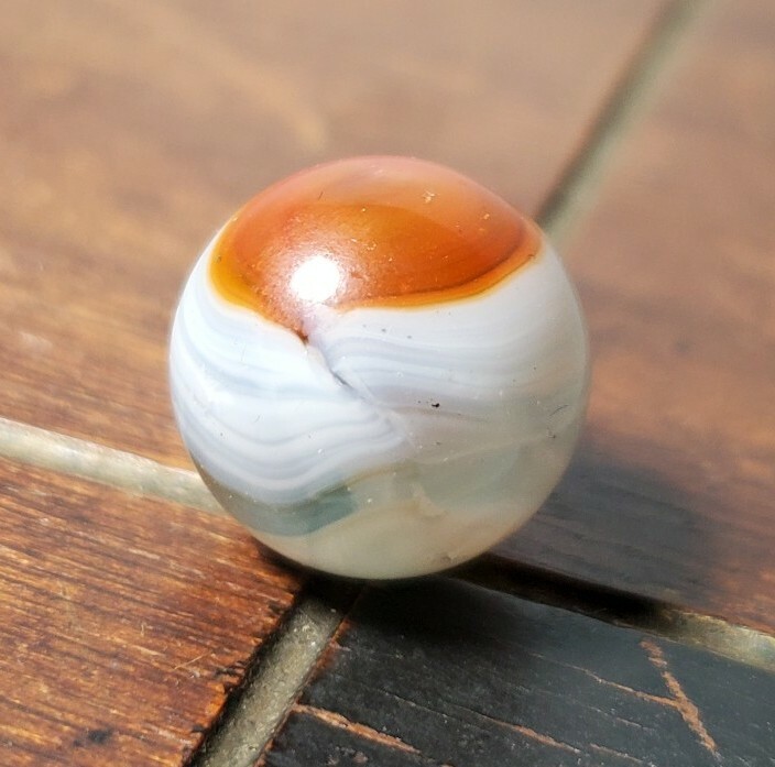 2 Vintage Master Clear Base Patch Marbles White / Brown 5/8″ NM/M
