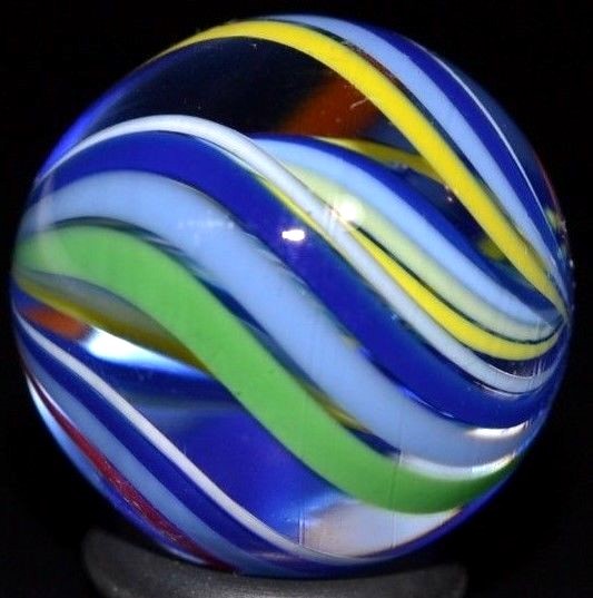 JODY FINE HANDMADE GLASS MARBLE/.898″-RAINBOW CUBSCOUT TRIPLE-BLUE,YELLOW,RED,LM