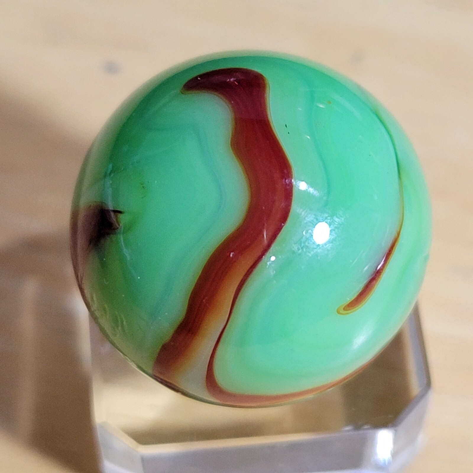POLISHED MINT ALLEY AGATE WOODLAND CAMO 1932-1936 PENNSBORO BOULDER .949″ 2B/04