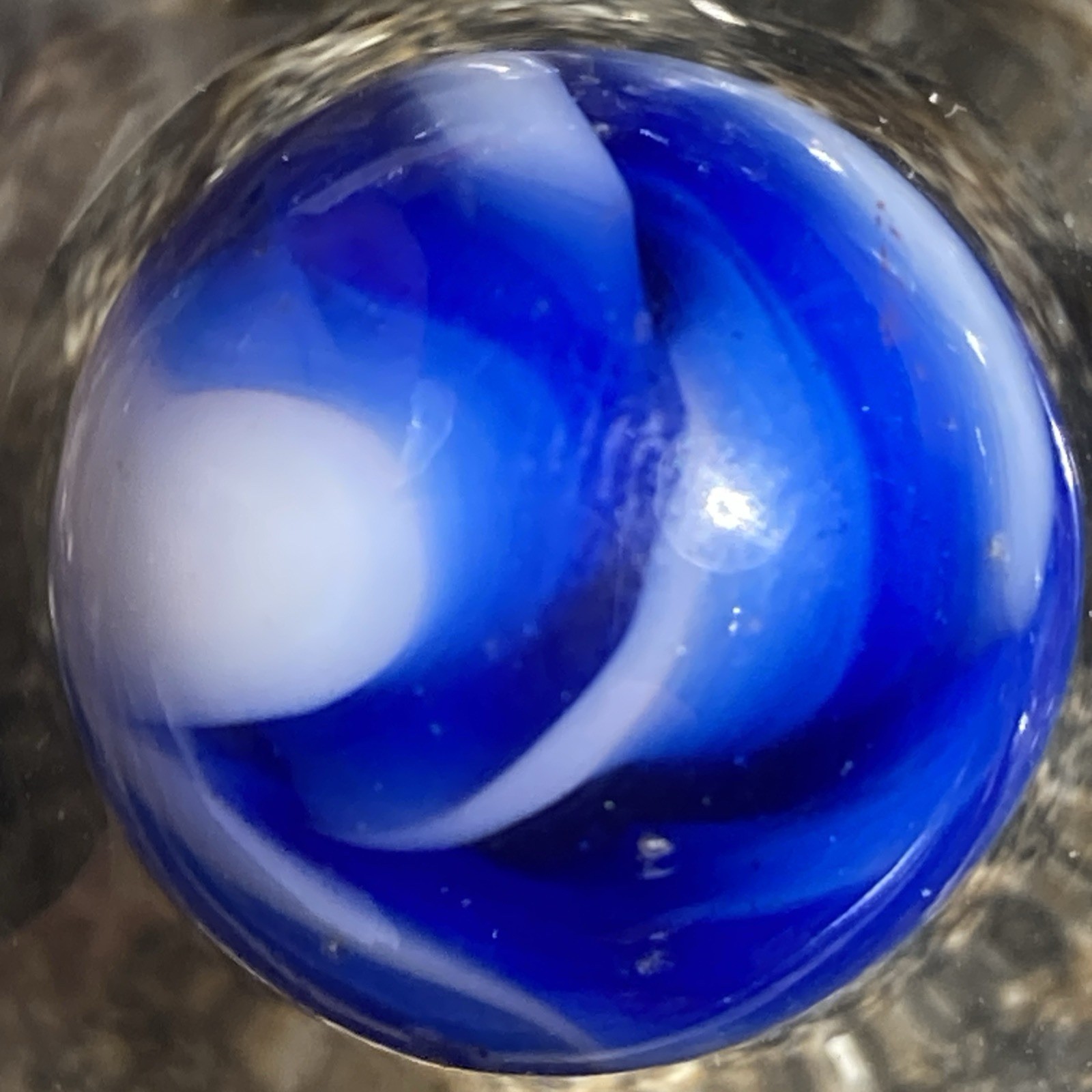 Vintage Swirl Marble Transparent blue And White .65” H119