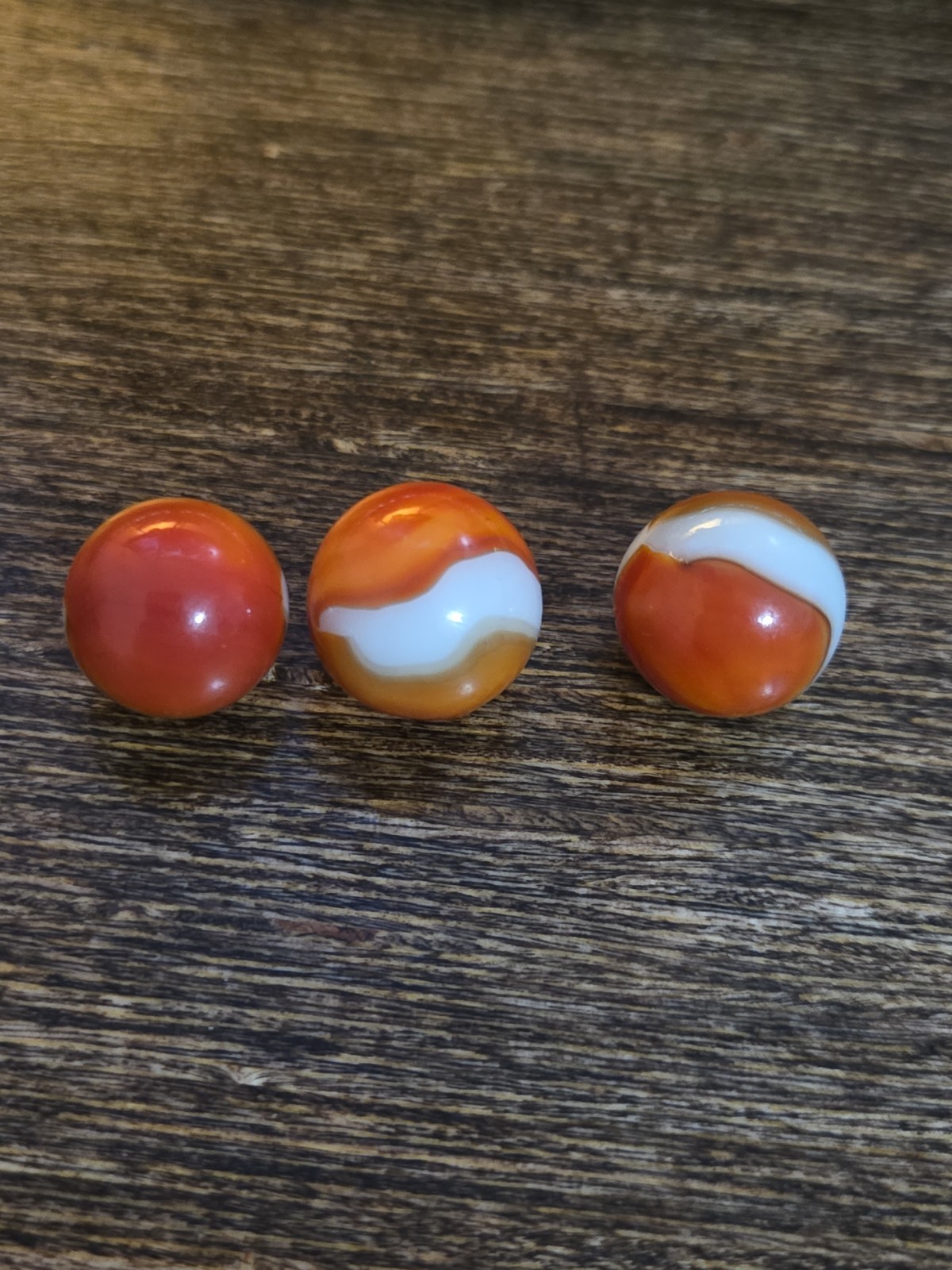 Vintage Orange White Agate Set Of 3 Swirl Marbles Near Mint Condition