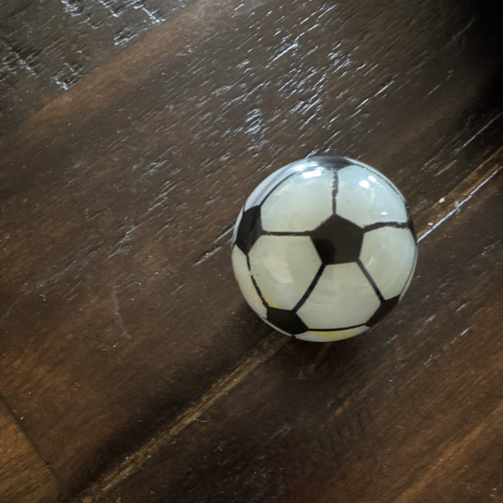 Hand-Painted Soccer Ball Marble Shooter– 24.9mm– White Base with Colored Ribbons