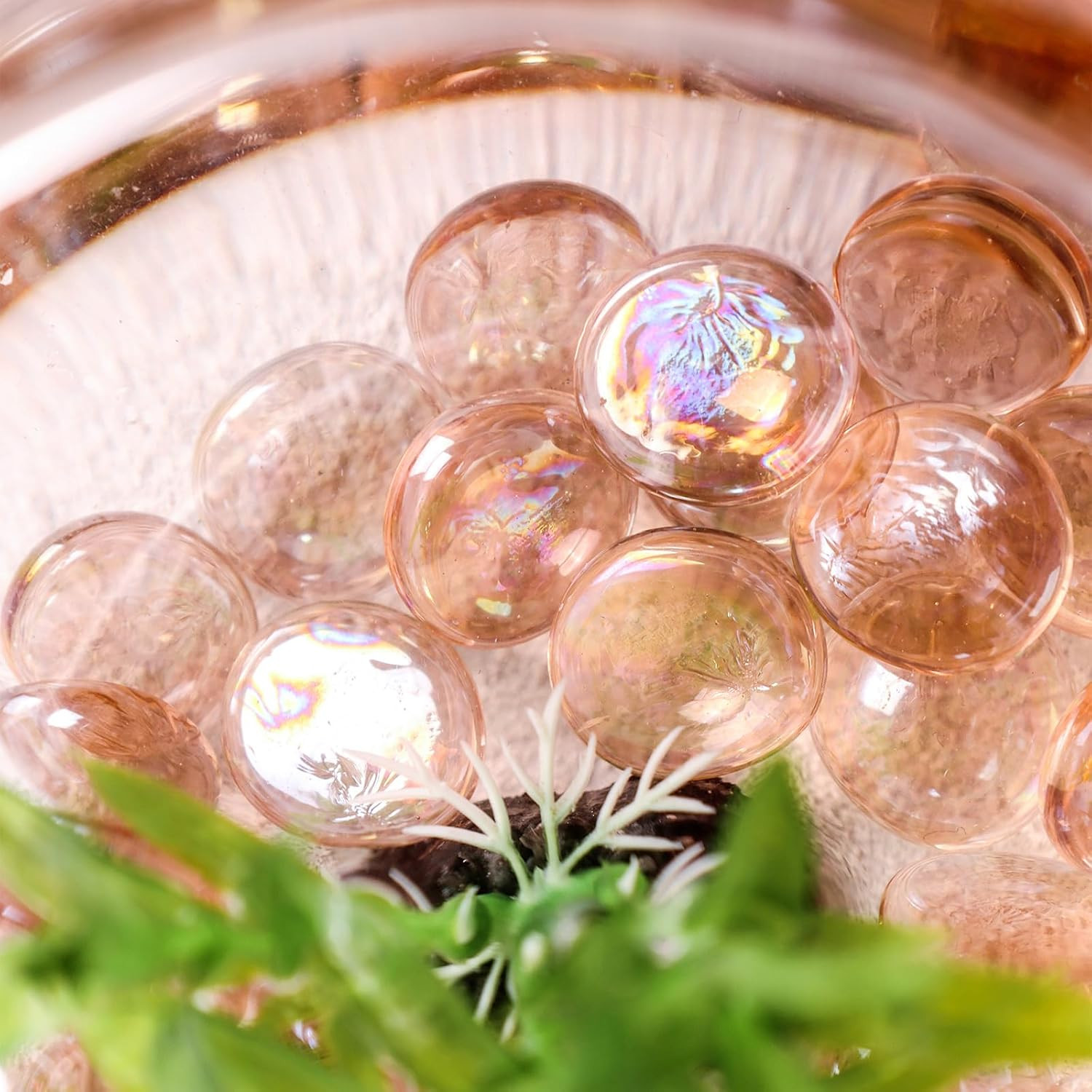 1LB Flat Glass Marbles, Champagne Decorative Marbles for Vases Aquarium Pebbles