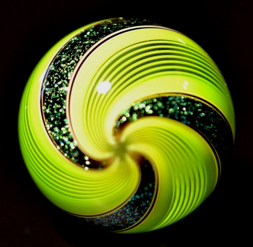 HOT HOUSE GLASS MARBLE/1.734″-LIME DICHROIC BANDED FINE LINER #315-FAST SHIP