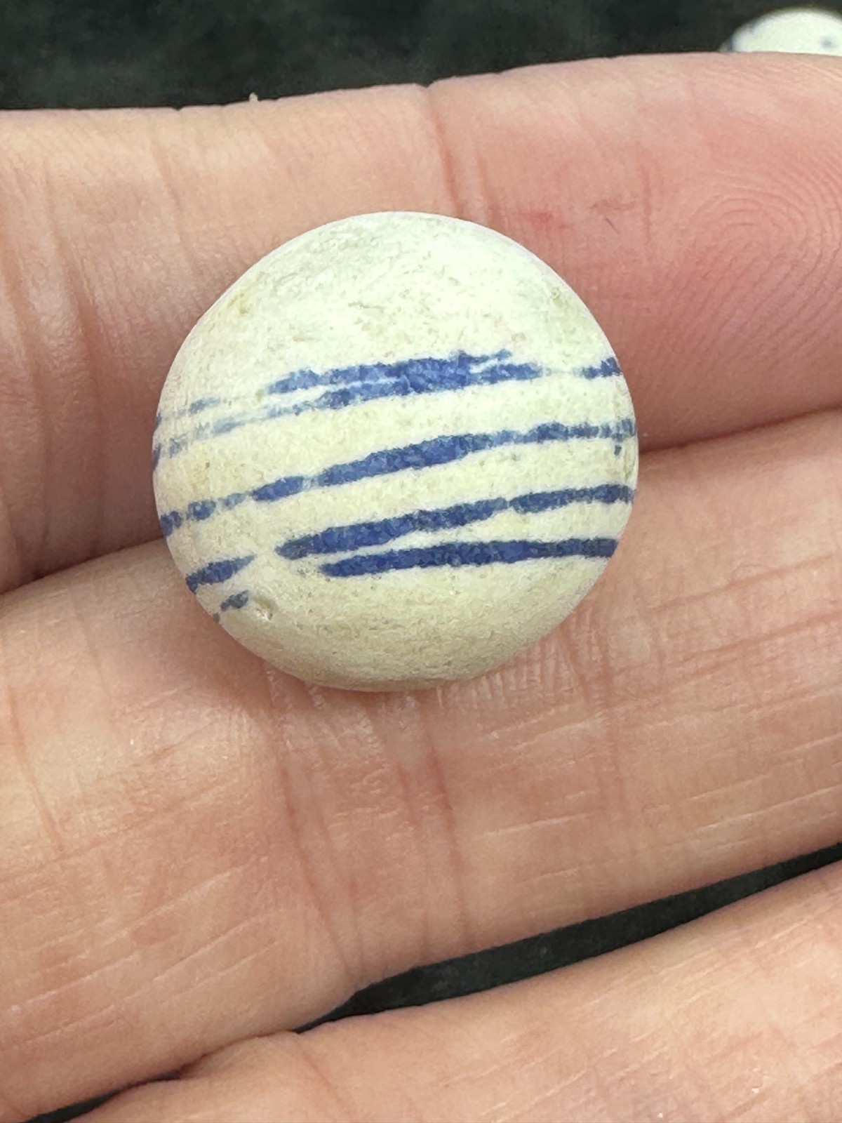 3 CHINA MARBLES ANTIQUE BLUE LINED 1800’s HANDMADE VINTAGE .74″-.77″ old toy