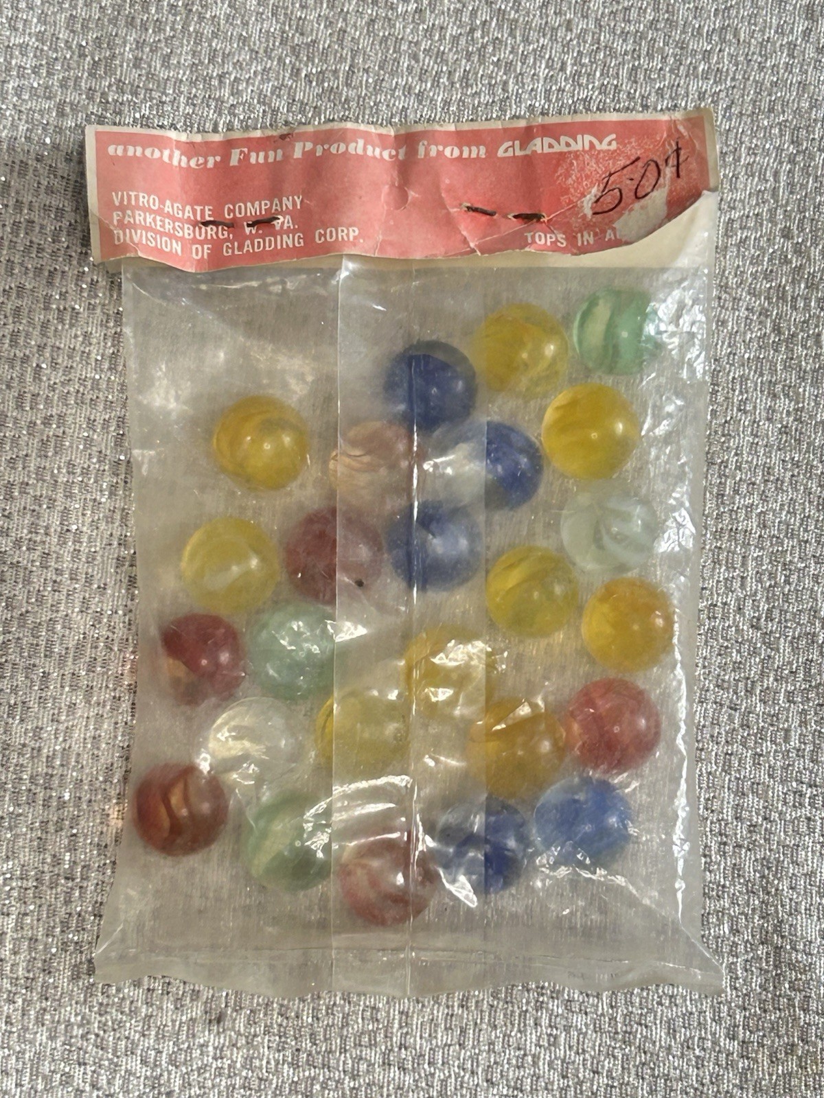Vintage Gladding Vitro Agate Marbles Clear Swirl Green Blue Red Yellow 25 Count