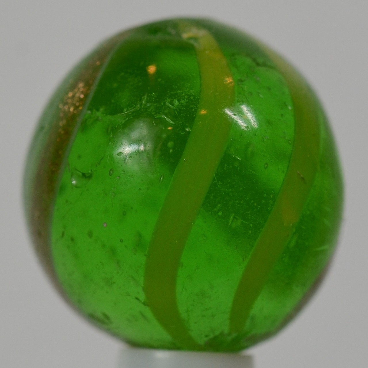 Handmade Banded Lutz Marble, Mint Green Glass 3/4 in, Near Mint, Polished, S1287