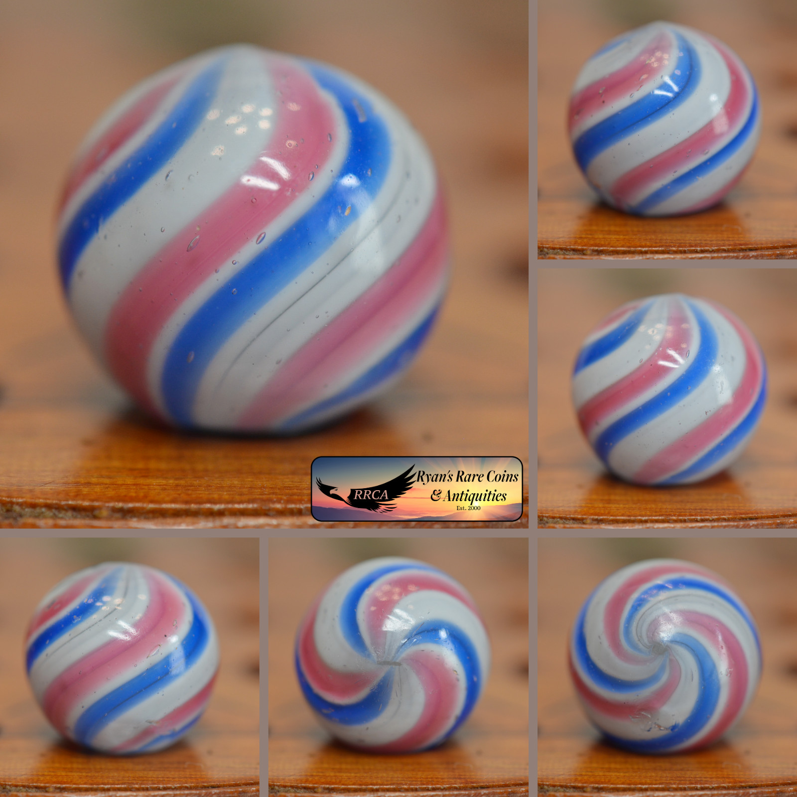 Handmade Peppermint Marble, 11/16 in, Near Mint, Tiny Chip, 1860-1920, S1554