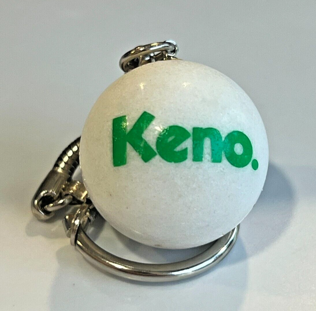 Vintage | “Keno” | Green Print on White Marble Keychain