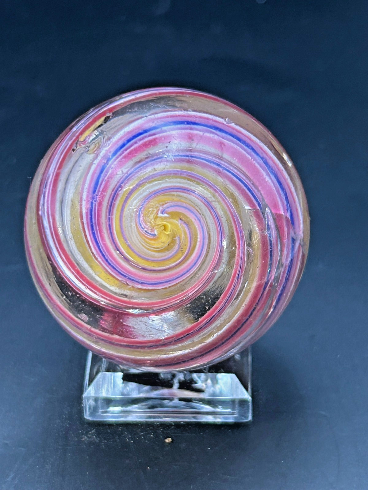 Antique German 3 Stage Solid Core Latticino Ribbon Marble 1 15/32″ NM+ E3.1