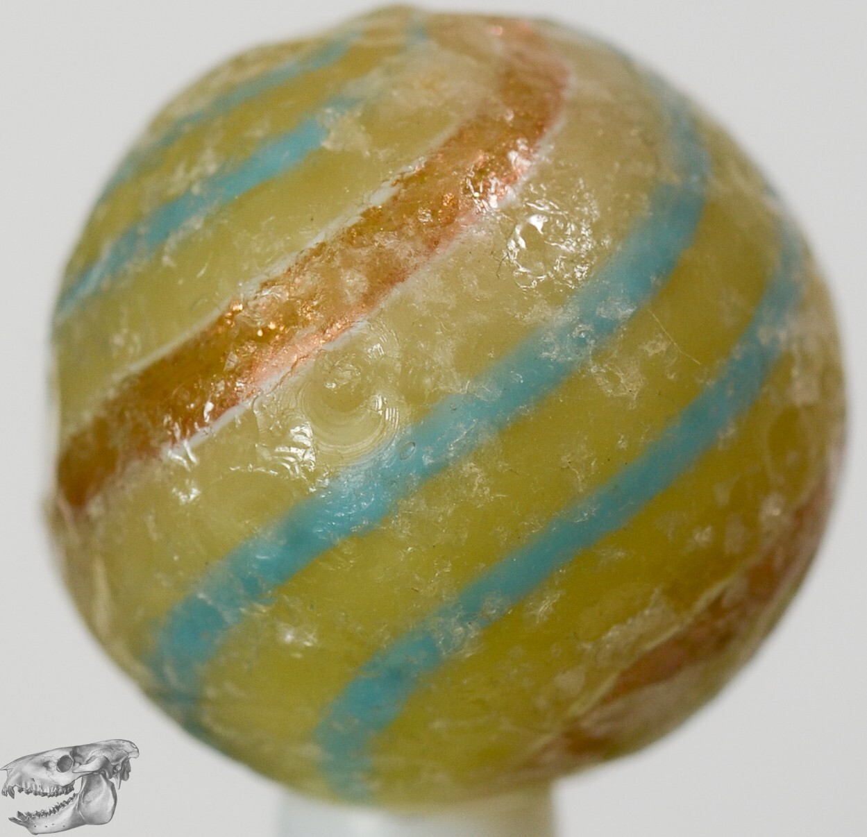Handmade Banded Lutz Marble, Rare Opaque Custard Base 25/32 in Collectible S1290