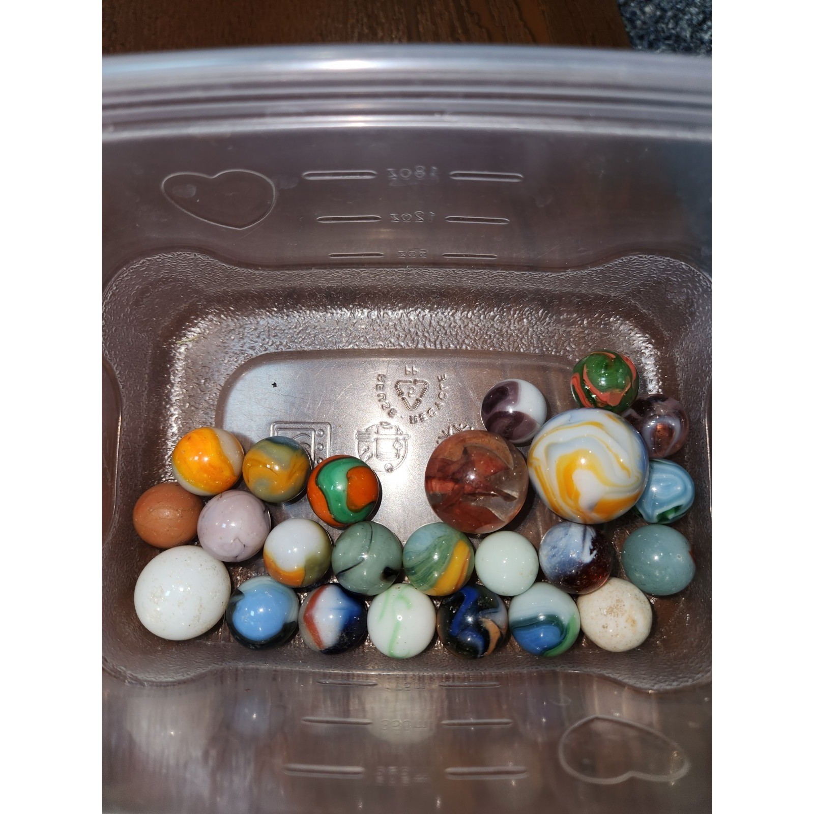 24 Vintage Assorted Sizes Glass Marbles LOT of White Blue Orange Purple LOT 7