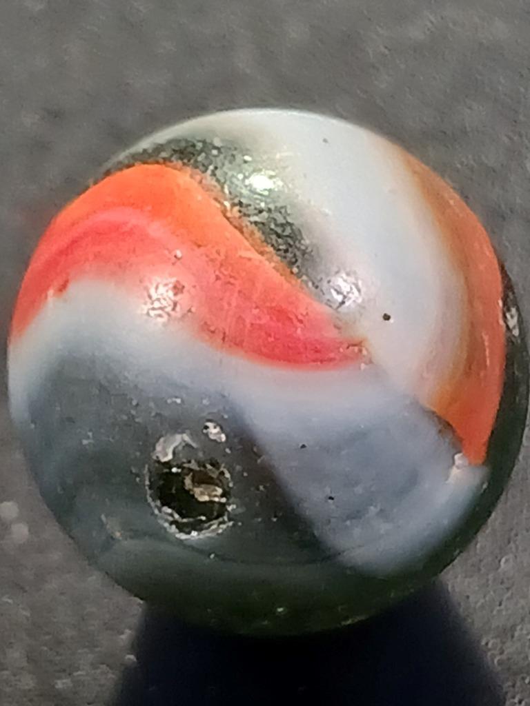 Peltier .57″ Red White Blue Transparent Green Good Cond. Serious Marble A295