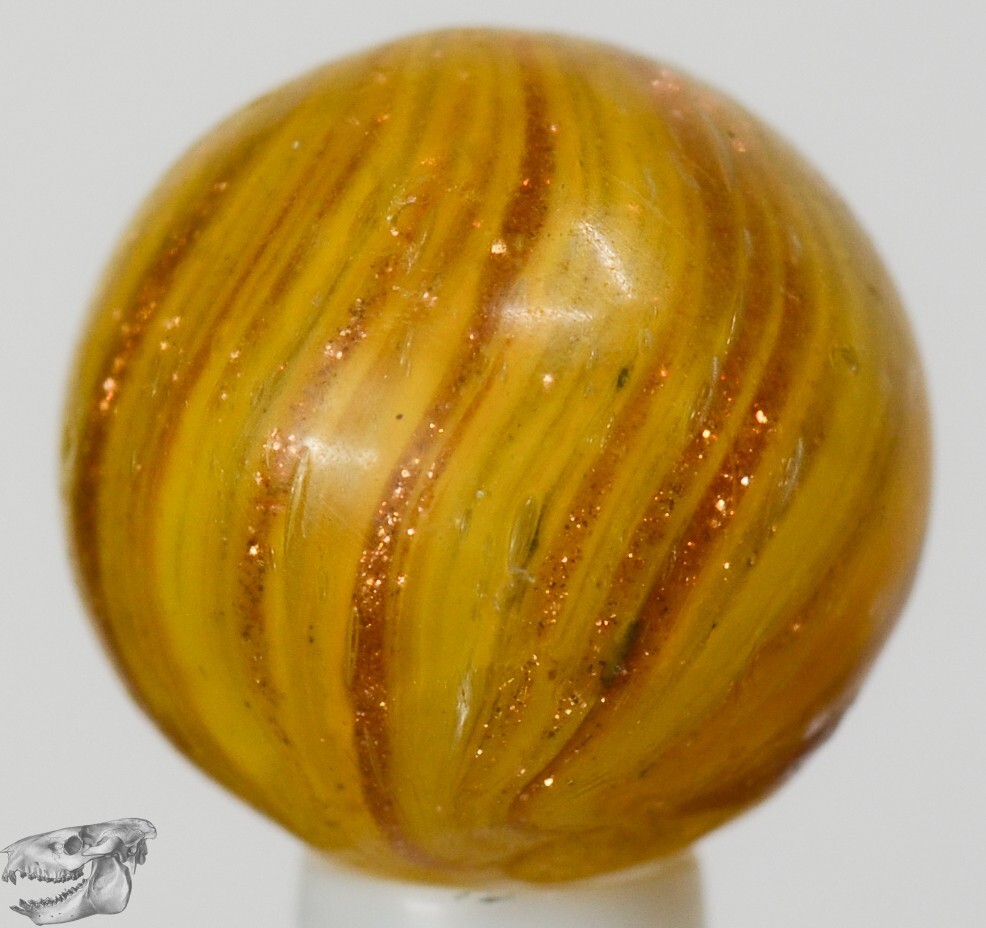 Handmade Yellow Onionskin Lutz Marble 11/16 in, Good+, Buffed, Germany, S1301
