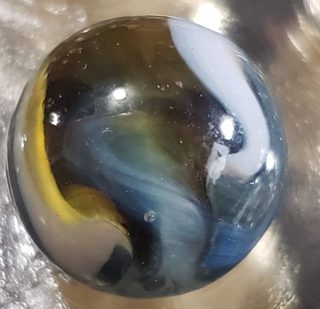 HTF GORGEOUS Akro Agate Blue n Gray Popeye HYBRID Amber Base WET MINT SZ 5/8