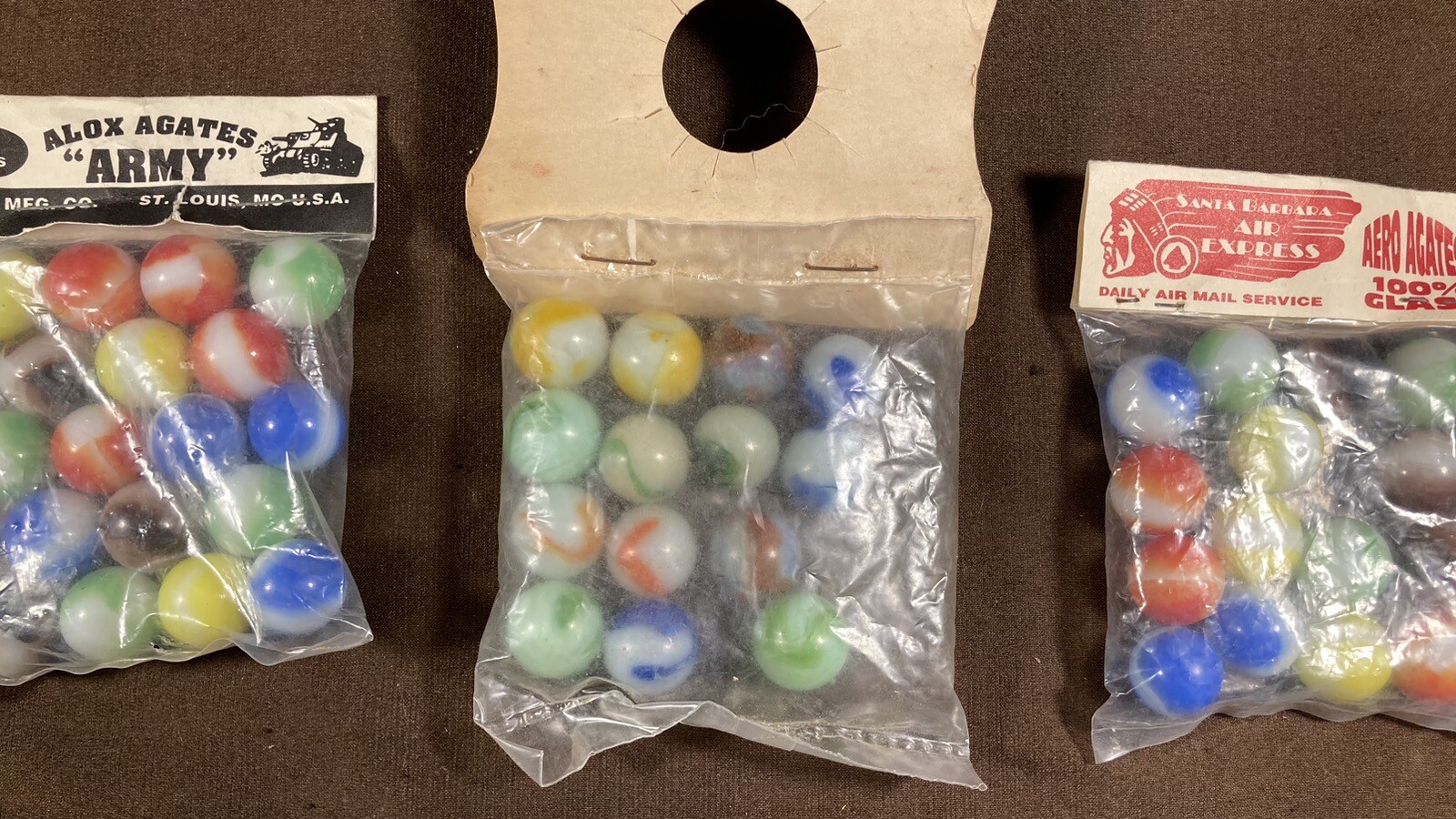 Original Vintage Gladding Alox Marbles / Original Packaging Army Santa Barbara
