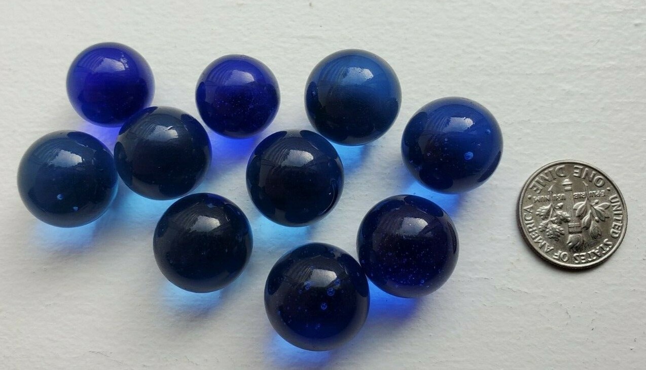 MINT 10 VINTAGE BEAUTIFUL BLUE CLEARIE MARBLES FROM 1970S & 1980S