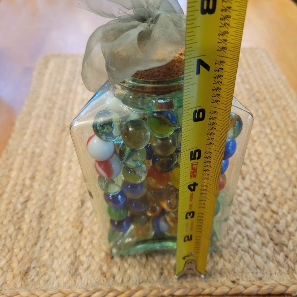 Vintage Glass Jar Is Filled With An Assortment Of VTG Marbles