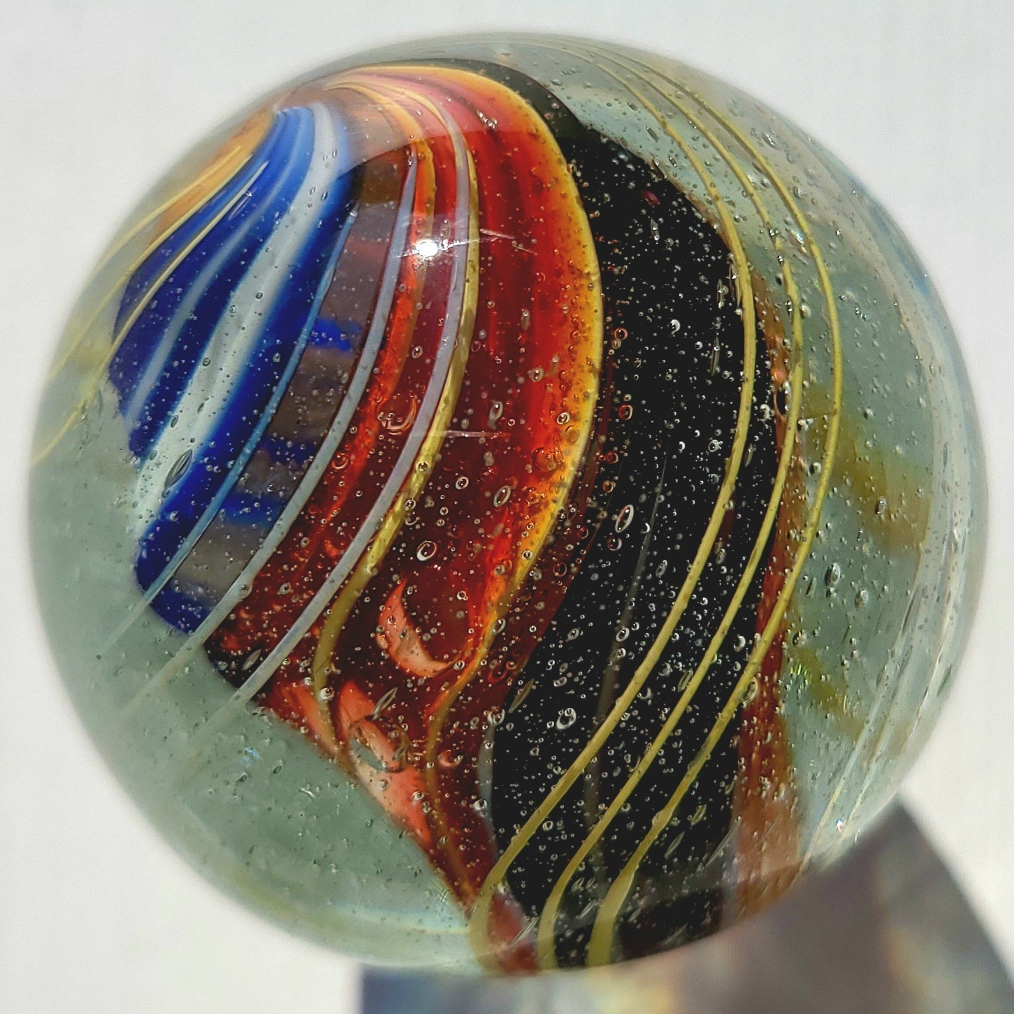 1880’S RARE 1.6″ GERMAN SWIRL HANDMADE ANTIQUE BANDED RIBBON CORE MARBLE VINTAGE
