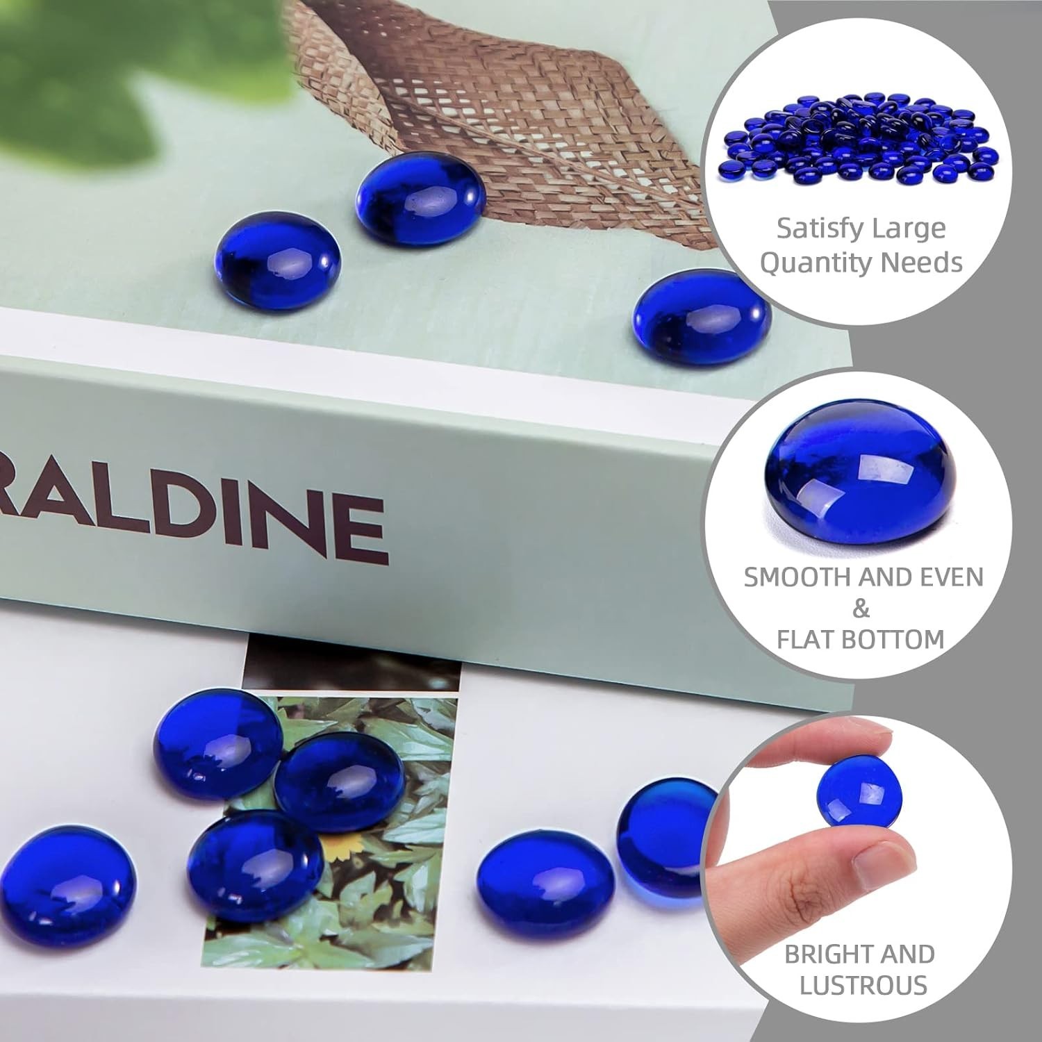 80-100PCS Flat Blue Glass Marbles – Ideal for DIY Crafts and Aquarium Decor
