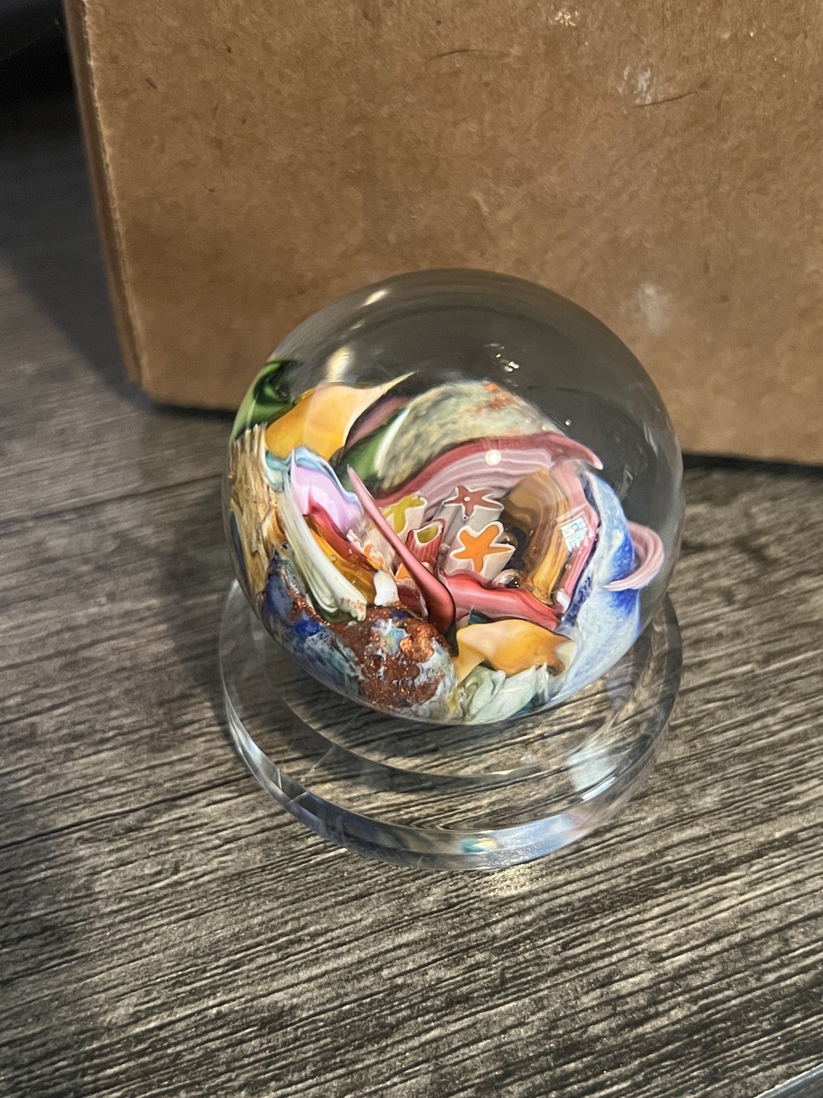 Signed Doug Sweet Dichroic Millefiori Studio Art Glass 1.75″ Marble Paperweight