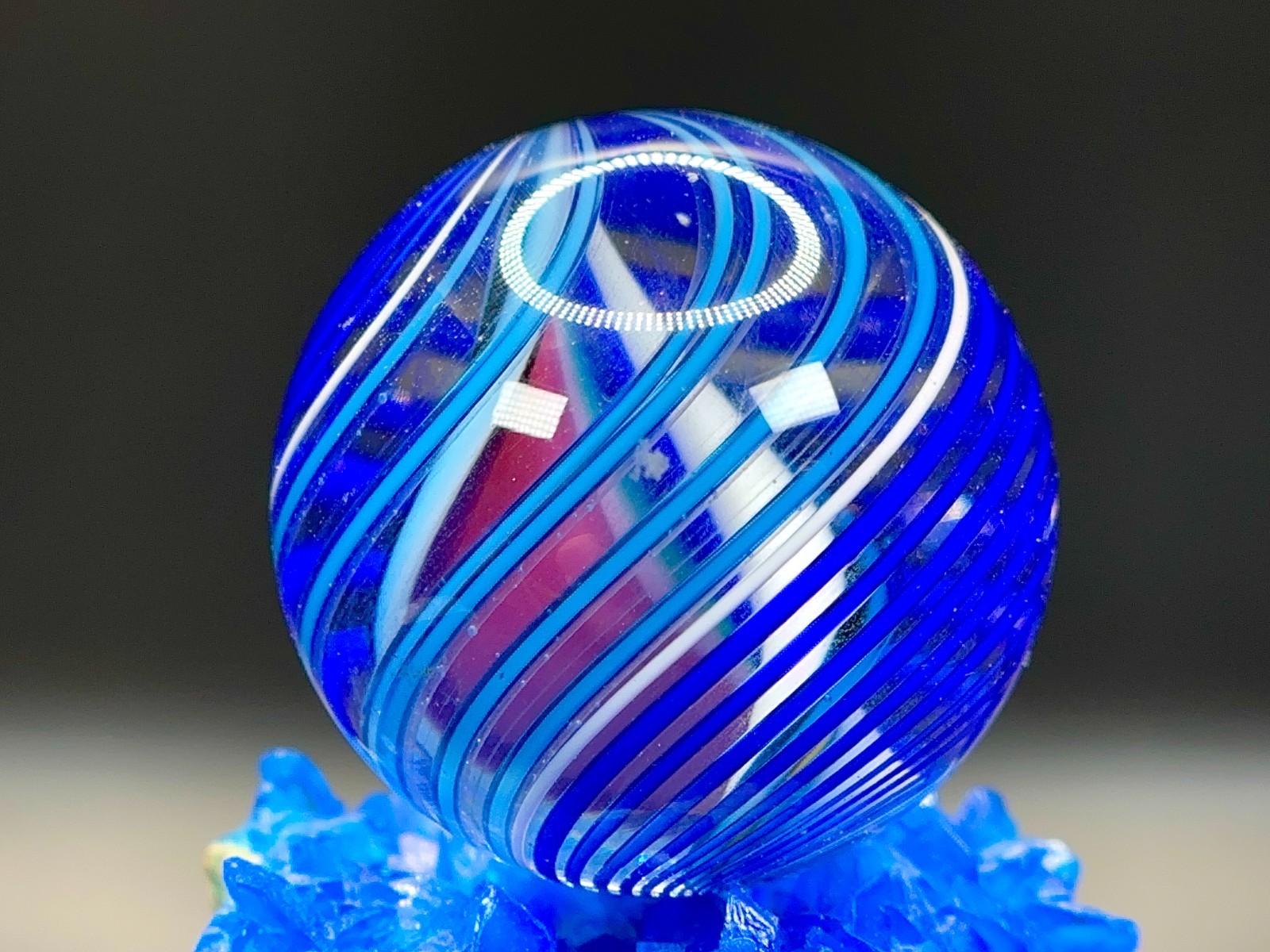 LARGE Contemporary Handmade Glass Marble – CAGED RIBBON Core – 1.28″ BRIGHT!