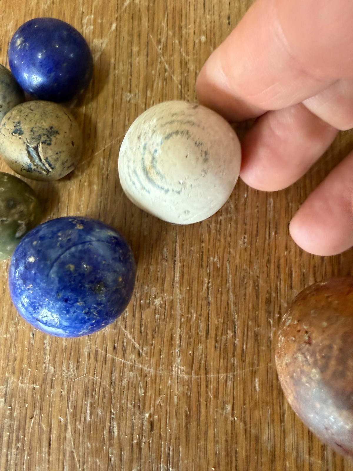 Lot of 7 Large Antique Clay Marbles 25mm to 39mm In Diameter