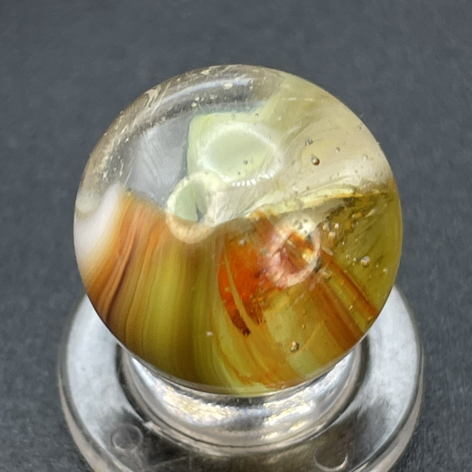 Master Marble Sunburst Clear Glass Core White Brown Orange Vintage Marbles 0.629