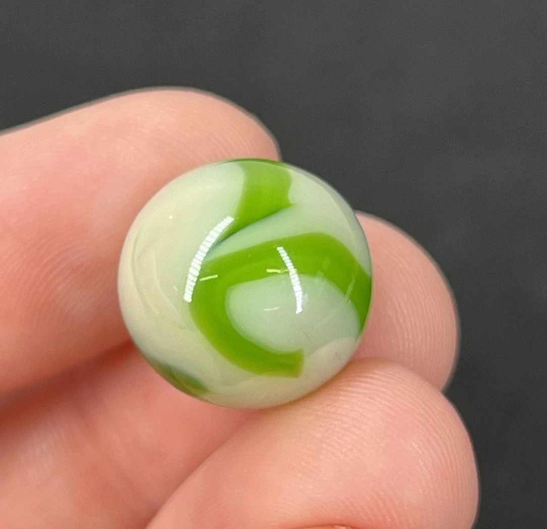 Old Glass Marble Christensen Akro Peltier Vitro .6” Creamy Green Swirl VTG