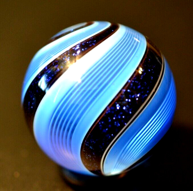 HOT HOUSE GLASS MARBLE/1.279″-ROYAL BLUE BANDED FINE LINER #68-ROYAL BLUE DICHRO