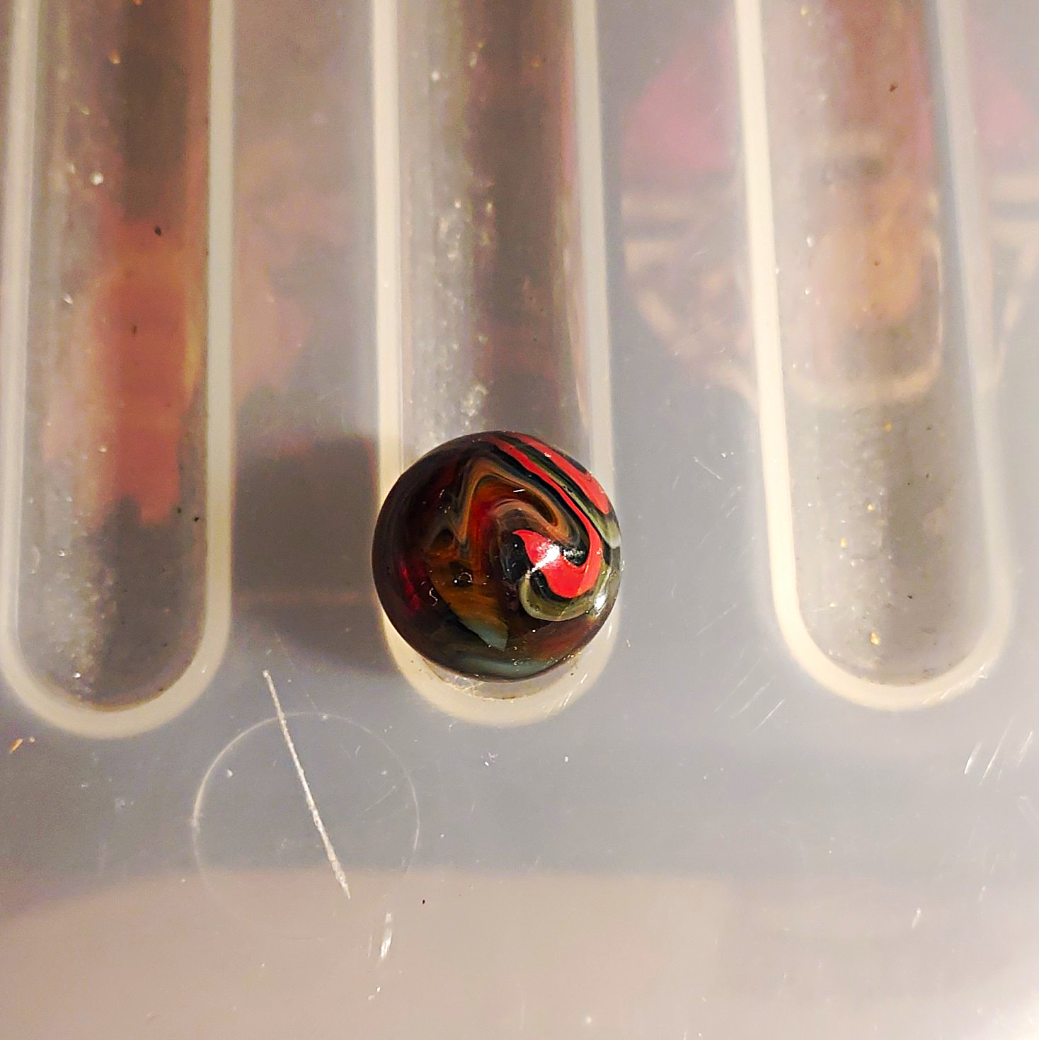Akro Agate Swirl Glass Toy Marble – Red Black Tan Swirl Pattern Design