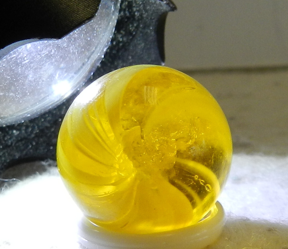 #16449m Nice Vintage German Handmade Yellow Amber Colored Glass Marble .67 In