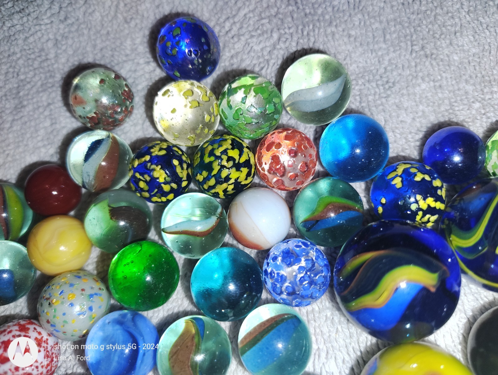 Vintage Marble Lot 39 Glass Marbles UV Reactive Confetti Swirls Shooters Estate
