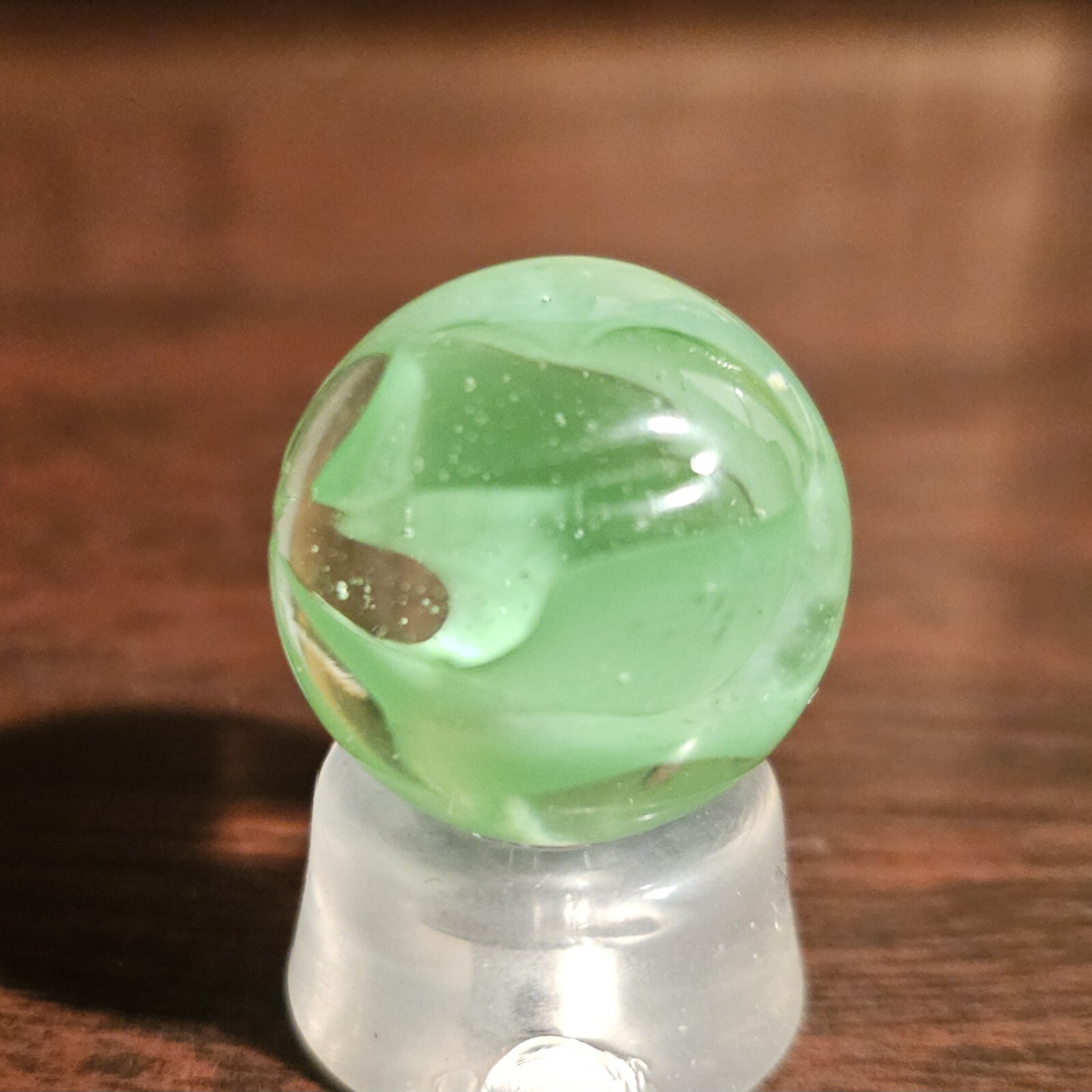 Vintage C E Bogard Hybrid Green in Clear O.94″ Diameter Shooter Glass Marble