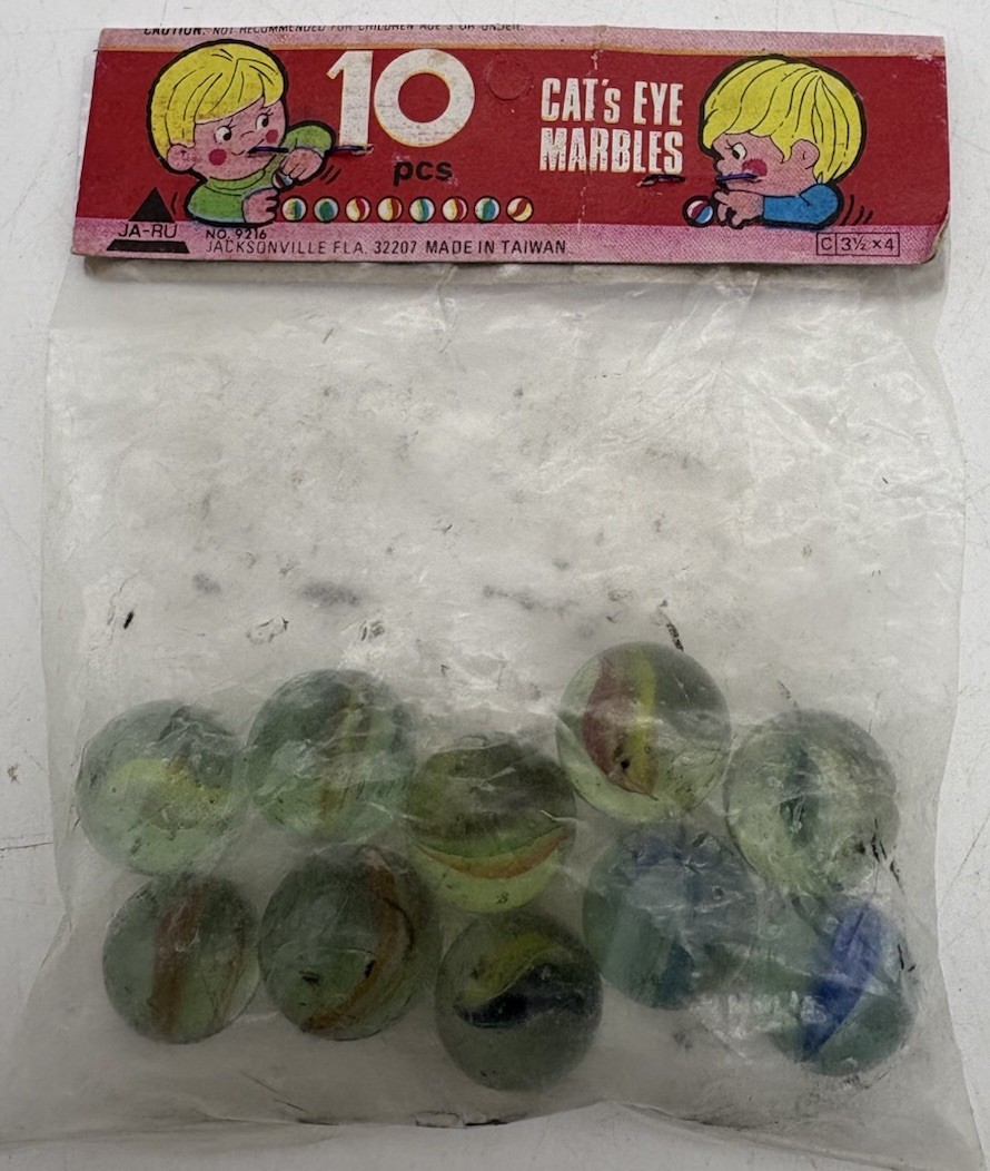 Vintage Ja-Ru Cat’s Eye Marbles 10 Pc Bag Sealed Made in Taiwan 1970s–80s