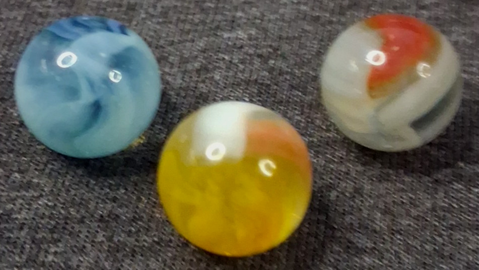 Vintage Vitro Agate Conqueror Marbles 5/8″ Set Of 3 All Mint Condition 426086