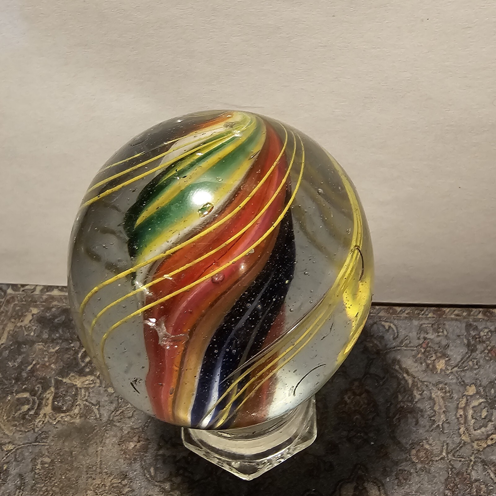 LARGE EARLY GERMAN CAGED SOLID CORE SWIRL MARBLE 2.04 CLEAN