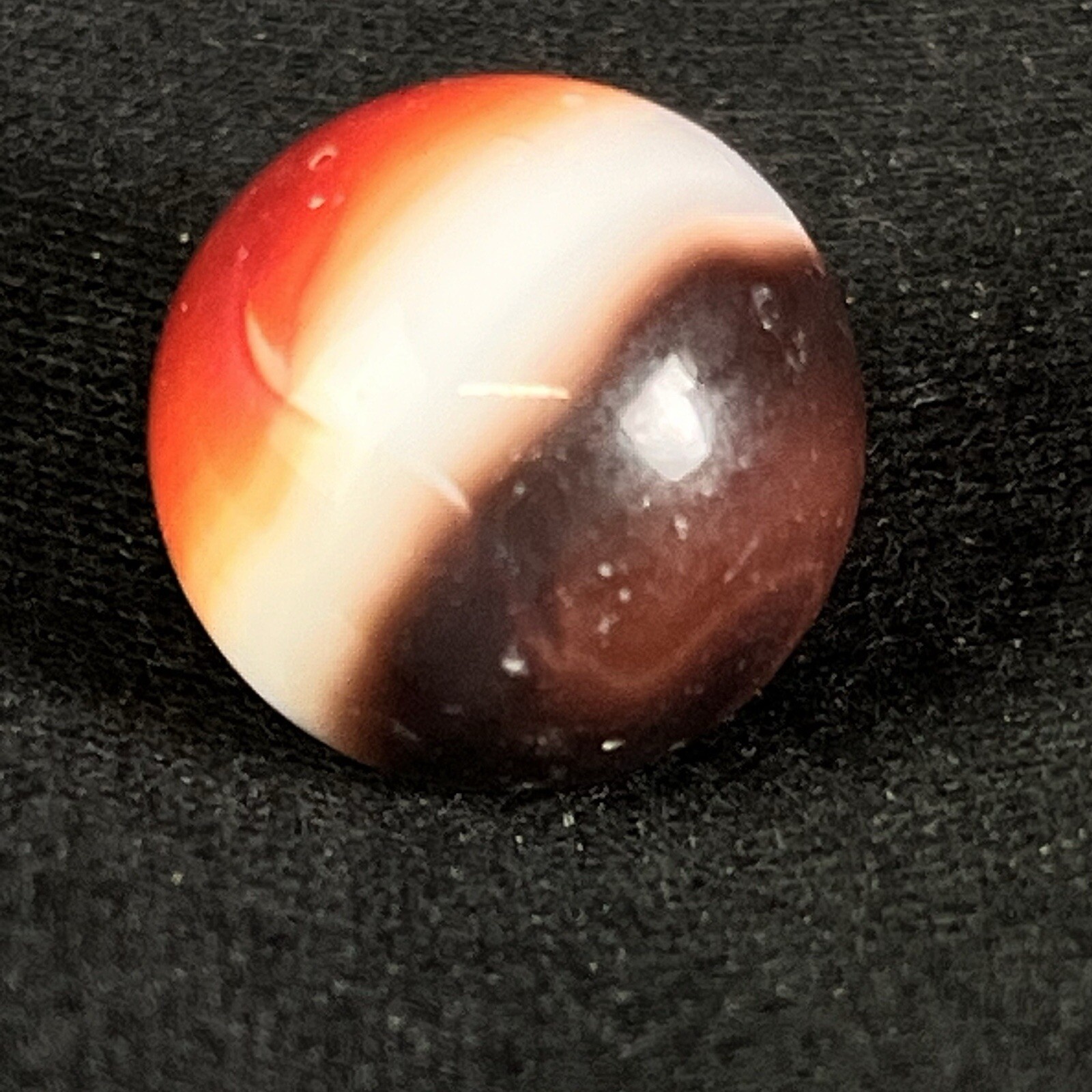Vintage Akro Agate Peltier Art Swirl Glass Marble .62” Wite Brown Red-Orange