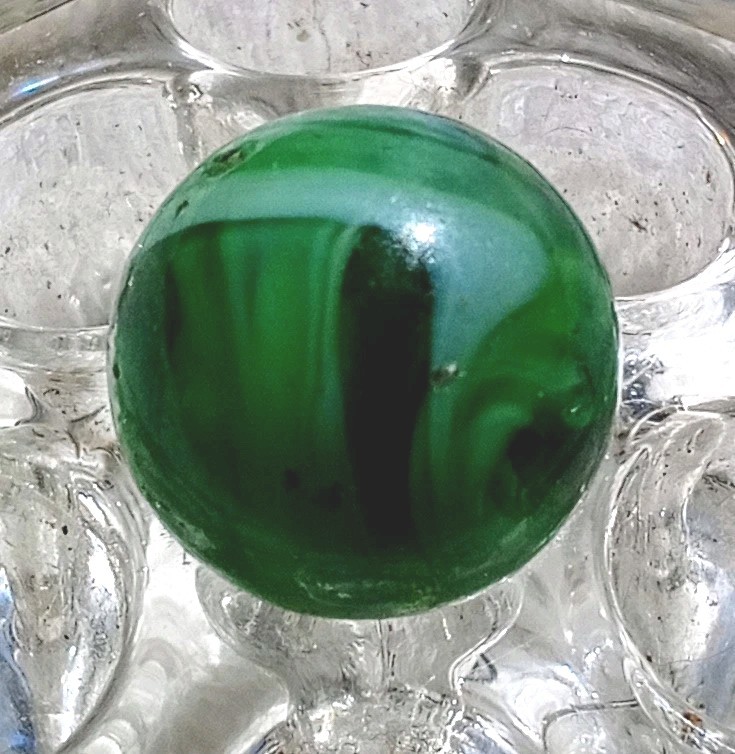 23/32″ MF Christensen Hand Gathered Green Slag In NM Condition.