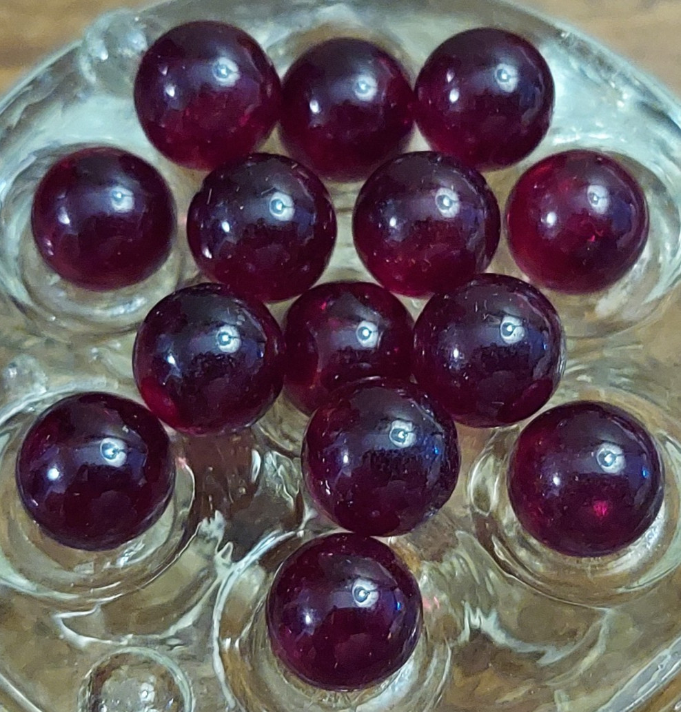 MINI Size – Cadmium Red Marbles UV Reactive Ruby Cherry Translucent Lot 15 Ghost