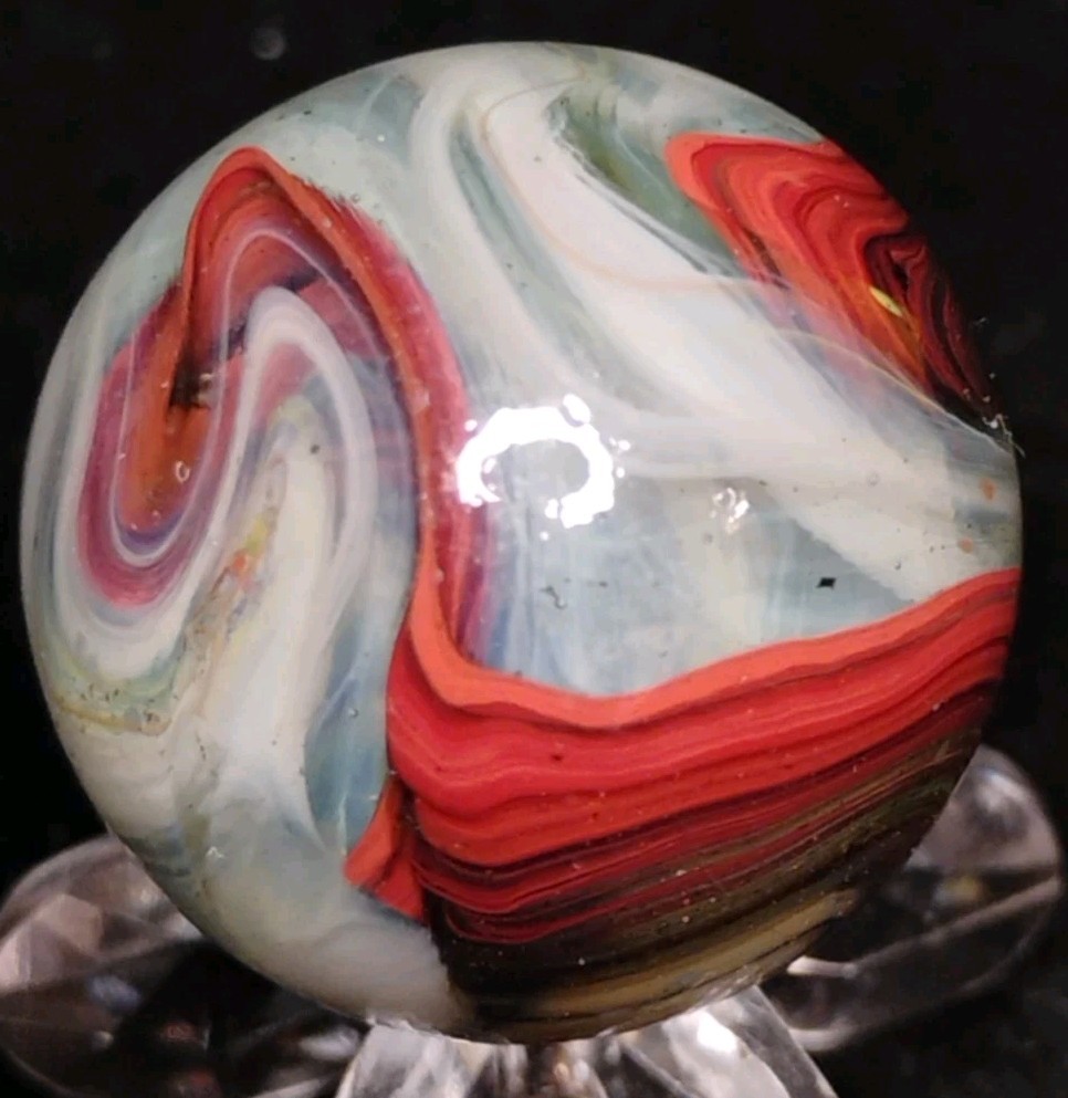 .82″ JABO/D.A.S. MARBLES W/ OXBLOOD+AVENTURINE+CONFETTI SWIRL TOYS MINT-