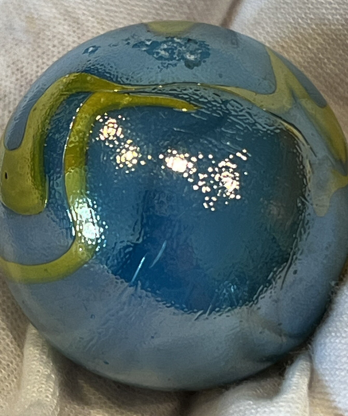 MERXICO Large Shooter Marble Blue Yellow Iridescent Glass Used