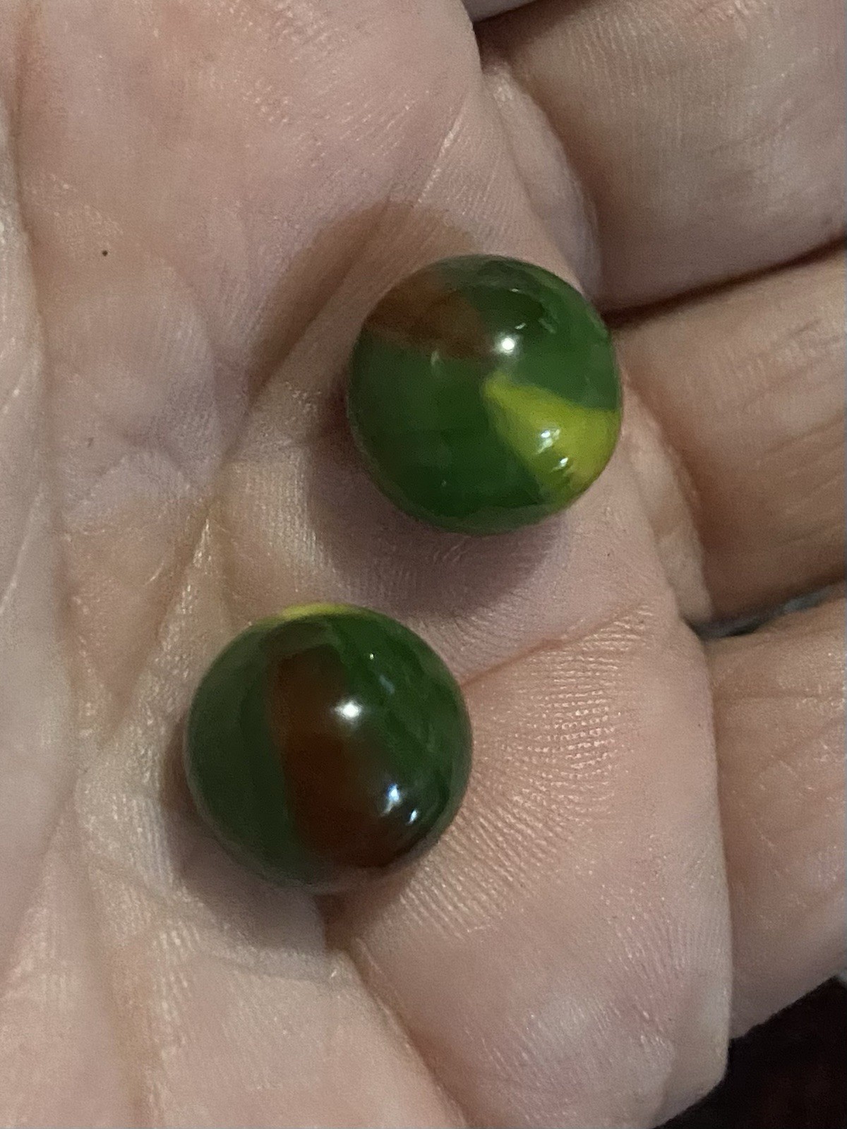 Two Green Red Yellow Pee Wee Marbles