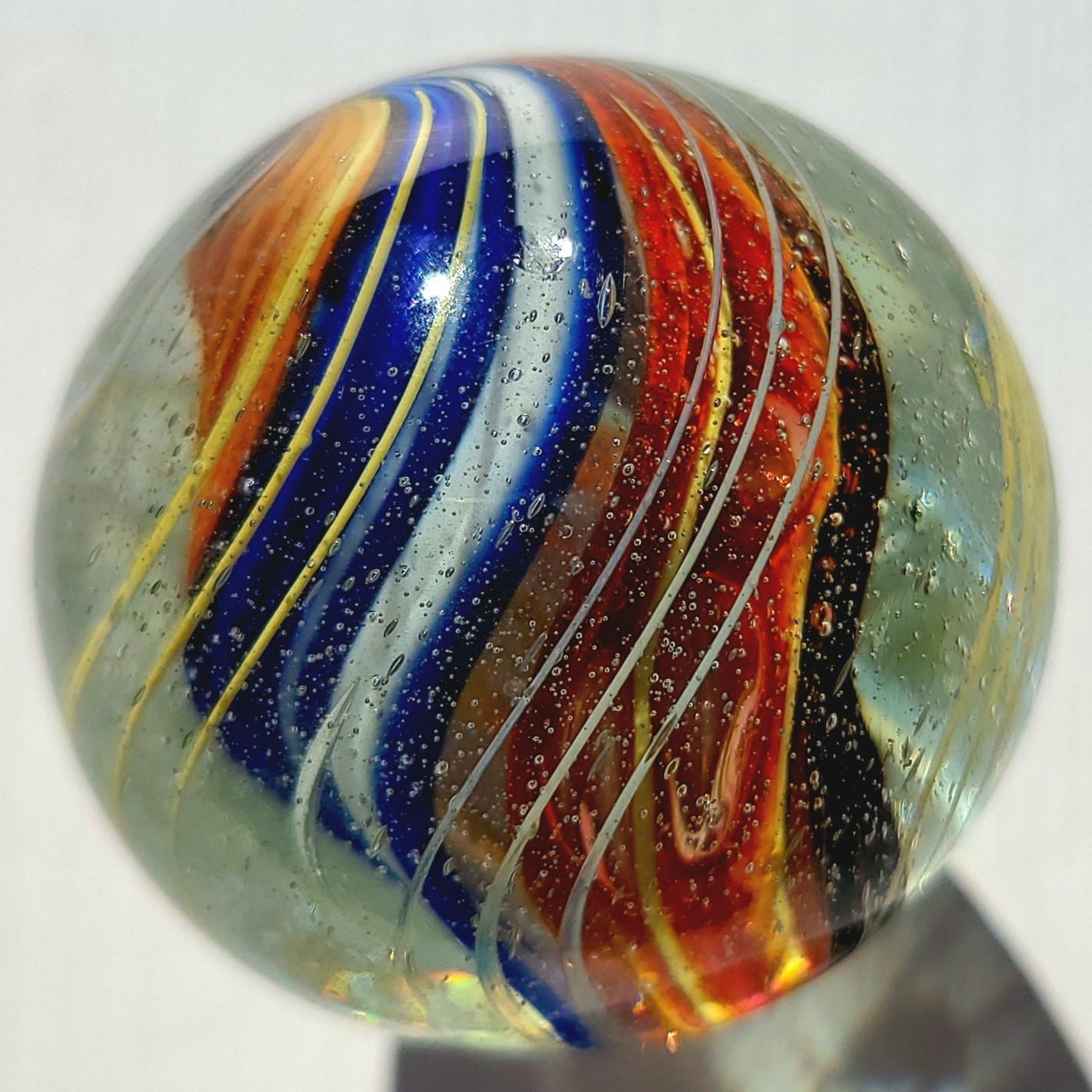 1880’S RARE 1.6″ GERMAN SWIRL HANDMADE ANTIQUE BANDED RIBBON CORE MARBLE VINTAGE