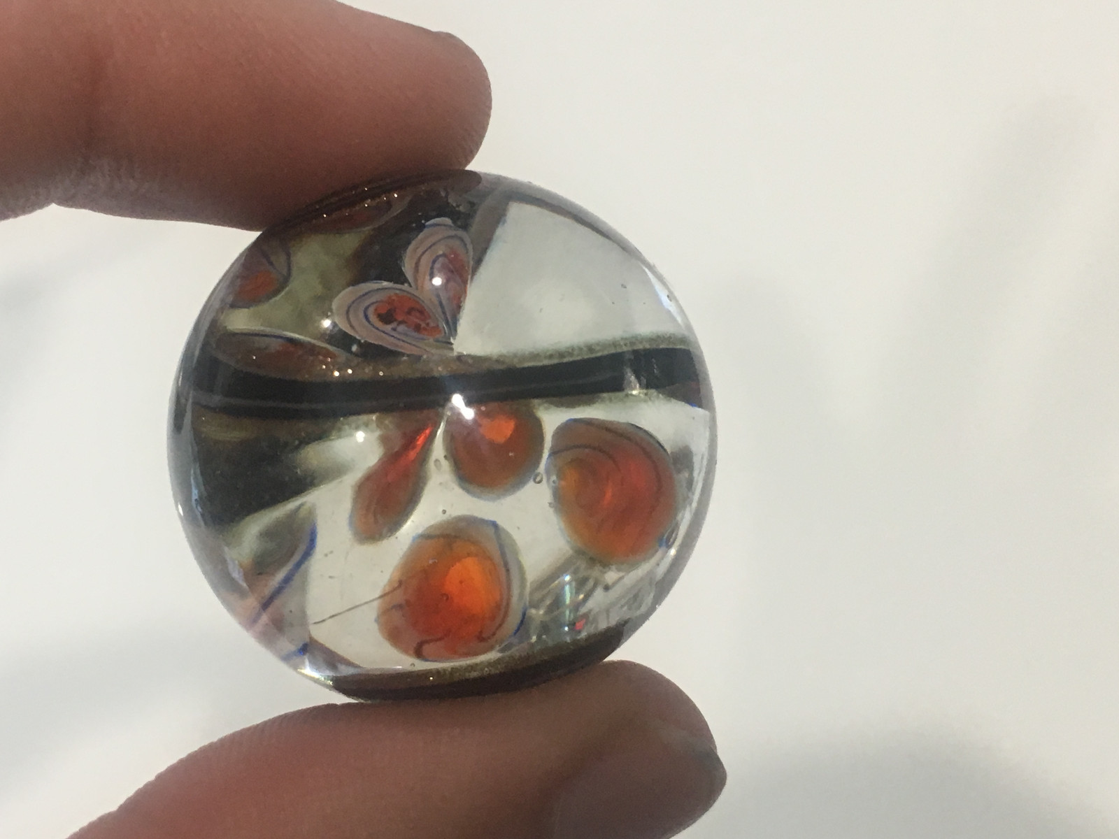 Unknown Age Blown Glass Shooter Marble Brown Gold White Blue Orange Swirl