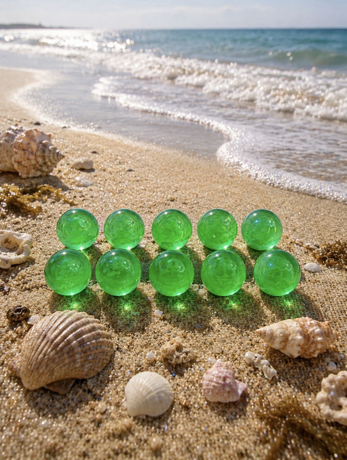 Green Uranium Glass Marbles 0.64” Czechoslovakia Imported Handmade Lot Of 10